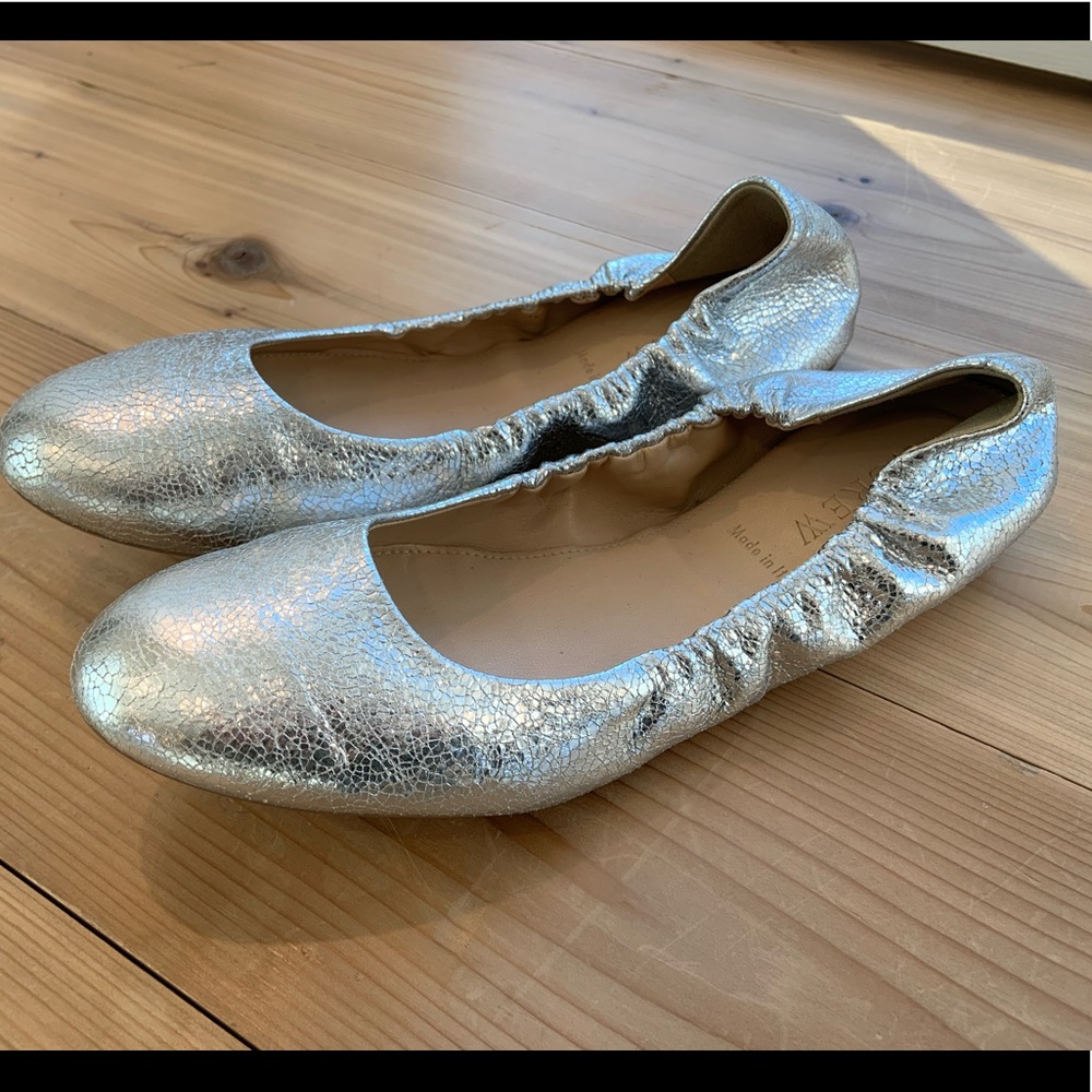 J.Crew Emma Crackled Metallic Leather Ballet Flats